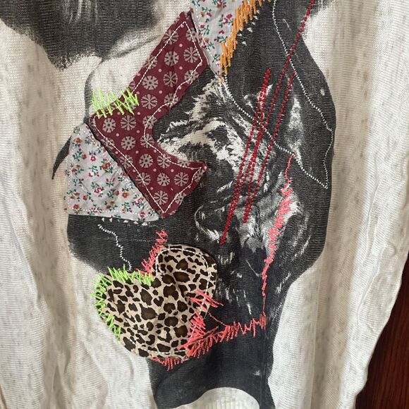 Retro Funky Neon Pop Art Patchwork Oversized Shirt XL NWT Light Knit Oatmeal - Picture 3 of 7